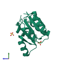 PDB entry 3h1f coloured by chain, side view.