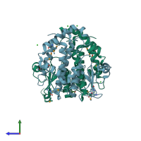 PDB entry 3h1n coloured by chain, side view.