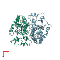 PDB entry 3h1n coloured by chain, top view.