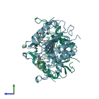PDB entry 3h1p coloured by chain, side view.
