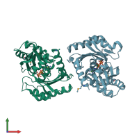 PDB entry 3h1q coloured by chain, front view.