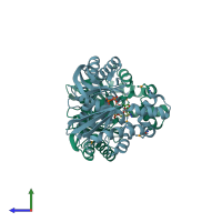 PDB entry 3h1q coloured by chain, side view.