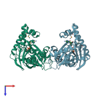 PDB entry 3h1q coloured by chain, top view.