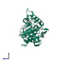 PDB entry 3h2x coloured by chain, side view.