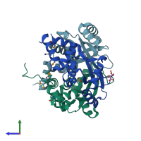 PDB entry 3h35 coloured by chain, side view.