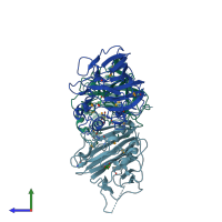 PDB entry 3h3l coloured by chain, side view.