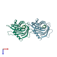 PDB entry 3h3r coloured by chain, top view.