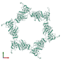Homo dodecameric assembly 1 of PDB entry 3h3w coloured by chemically distinct molecules, front view.