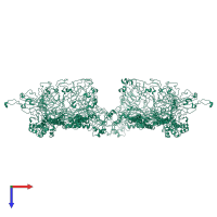 Homo dodecameric assembly 1 of PDB entry 3h3w coloured by chemically distinct molecules, top view.