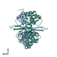 PDB entry 3h3z coloured by chain, side view.