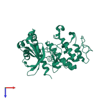 Monomeric assembly 1 of PDB entry 3h4j coloured by chemically distinct molecules, top view.