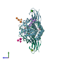 PDB entry 3h55 coloured by chain, side view.