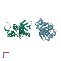 PDB entry 3h5e coloured by chain, top view.
