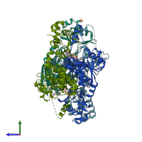 PDB entry 3h5n coloured by chain, side view.