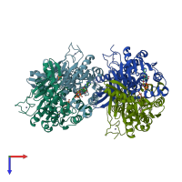 PDB entry 3h5n coloured by chain, top view.