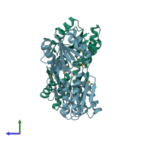 PDB entry 3h5o coloured by chain, side view.