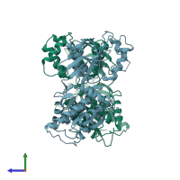 PDB entry 3h5w coloured by chain, side view.