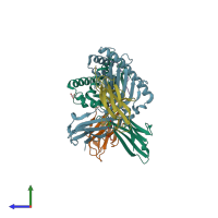 PDB entry 3h7b coloured by chain, side view.