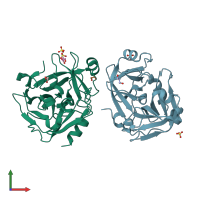 PDB entry 3h7o coloured by chain, front view.