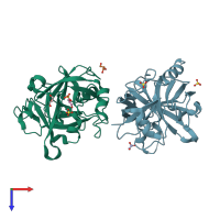 PDB entry 3h7o coloured by chain, top view.