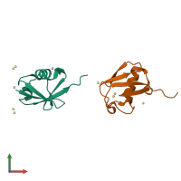 PDB entry 3h7p coloured by chain, front view.