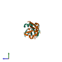 PDB entry 3h7p coloured by chain, side view.