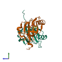 PDB entry 3h82 coloured by chain, side view.