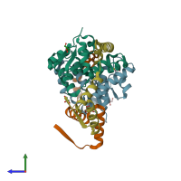 PDB entry 3h87 coloured by chain, side view.