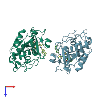 PDB entry 3h8c coloured by chain, top view.