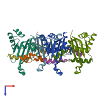 PDB entry 3h8d coloured by chain, top view.