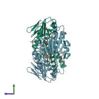PDB entry 3h8l coloured by chain, side view.