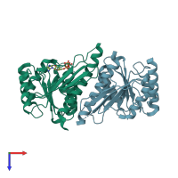 PDB entry 3h8v coloured by chain, top view.