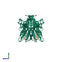 Homo dimeric assembly 1 of PDB entry 3h95 coloured by chemically distinct molecules, side view.