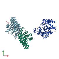 PDB entry 3h9p coloured by chain, front view.