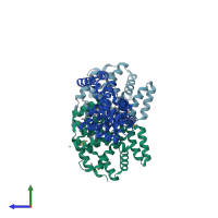 PDB entry 3h9p coloured by chain, side view.