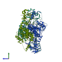 PDB entry 3h9q coloured by chain, side view.