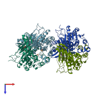 PDB entry 3h9q coloured by chain, top view.