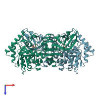 PDB entry 3ha1 coloured by chain, top view.