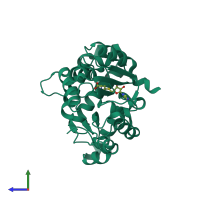 PDB entry 3ha3 coloured by chain, side view.