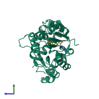 PDB entry 3ha5 coloured by chain, side view.