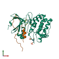 PDB entry 3ha6 coloured by chain, front view.