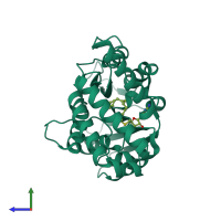 PDB entry 3ha7 coloured by chain, side view.