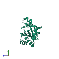 PDB entry 3ha9 coloured by chain, side view.