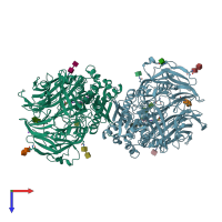 PDB entry 3hab coloured by chain, top view.
