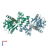 PDB entry 3had coloured by chain, top view.