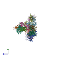 PDB entry 3hae coloured by chain, side view.