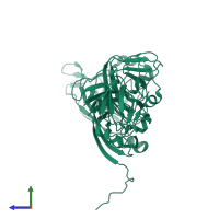PDB entry 3hag coloured by chain, side view.