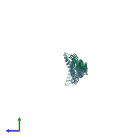 PDB entry 3hah coloured by chain, side view.