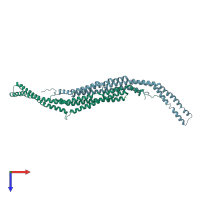PDB entry 3haj coloured by chain, top view.