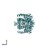 PDB entry 3ham coloured by chain, side view.